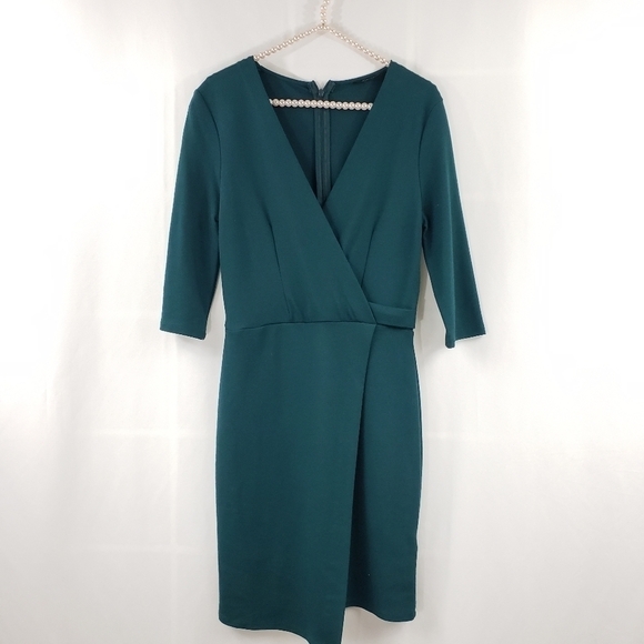Topshop Surplice Mini Sheath Dress Green - Picture 1 of 8